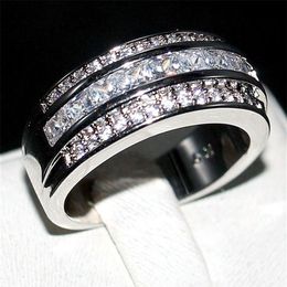 Luxury Princess-cut White Topaz Gemstone Rings Fashion 10KT White Gold filled Wedding Band Jewelry for Men Women Size 8 9 10 11 12236x