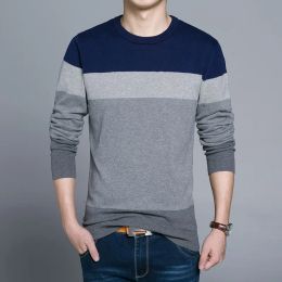 100% Cotton Top Grade Designer New Fashion Brand Plain Pullover Striped Knitted Sweater Men Korean Casual Jumper Clothes