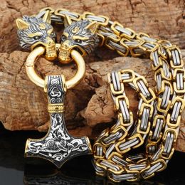 Chains Punk Men Nordic Celtic Viking Wolf Byzantine Chain Necklace Gold Colour Stainless Steel Scandinavian Rune Amulet Pendant Jewellery