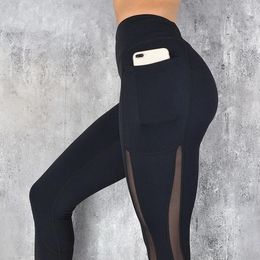 Yoga Outfit Black Sexy Women Sport Leggings Phone Pocket Fitness Running Pants Stretchy Sportswear Gym Slim Pant 231020