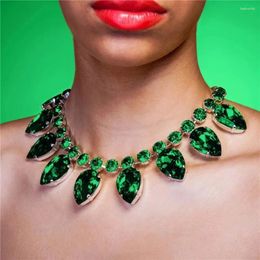 Chains Green Geometry Rhinestone Necklace Women's Jewellery Personality Large Crystal Gemstone Christmas Gift