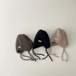 Caps Hats Korea Kids Knitted Hat Autumn Winter Boys Girls' Solid Colour Ear Protection up Pullover Knitted Wool Hat 231019