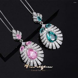 Pendants Vinregem Vintage 11 15MM Pear Lab Created Sapphire Gemstone Feather Pendant Necklace Gifts Anniversary Fine Jewellery Wholesale