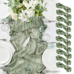 Table Runner 10PCS Set Semi-Sheer Gauze Wedding Table Runner Sage Green Cheesecloth Table Dining Party Christmas Banquets Arches Cake Decor 231019