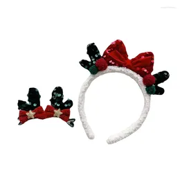 Hair Accessories Happy Year Christmas Girls Antler Hairband Three-Dimensional Bow Barrettes Sequined Band Rubber