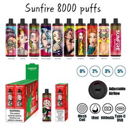 Sunfire pufs 8000 9000 Factory Direct Selling Hot Style OEM/ODM 2% Nic 18ml E-Juice Capacity Multi-Fruit Flavour Disposable Vape Electronic Cigarette Wape Pen Wholesale