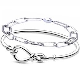 Bangle Original Chunky Infinity Bangle Me Link Snake Chain Pattern 925 Sterling Silver Bracelet Fit Europe Bead Charm DIY Jewelry 231020