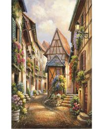 Modern Art Italian Landscapes Village Court Oil Painting Canvas High Quality Hand Painted Beautiful Coastal Artwork Christmas Gift4404013