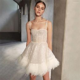 Casual Dresses Sexy Women Feather Sequin Spaghetti Mini 2023 Summer Slim Dress Elegant Lady White Graduation Birthday Party Gown