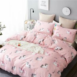 Bedding sets Cute Unicorn Girl Quilt Duvet Cover 140x200 Kids Pink Set Single Double Bed Linen 135 x 200 For Children 231020