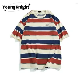 Men's T Shirts Summer Men And Women Cotton Cloth Stripe External Penetration T-shirt Lovers Trend Fashion Leisure Time Sweat Goolness Tops