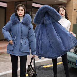 Women's Trench Coats Thick Down Jacket Warm Coat Korean Cotton Fleece Liner Fur Collar Plus Size Parker Winter