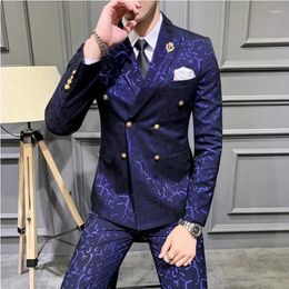 Men's Suits (Jacket Trousers Vest) Luxury High-end Jacquard Slim Double Breasted Suit Tailcoat Casual Business Stage Party