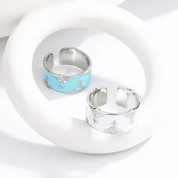 Cluster Rings Shiny Zircon Blue Enamel Silver Colour Resizable Opening Ring For Women Fashion Jewellery