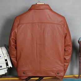 Men's Leather Faux Genuine 100 Mens Jacket Italy Luxury Single Breasted Short Windproof Biker Pilot Coat Plus Size 5XL 231020