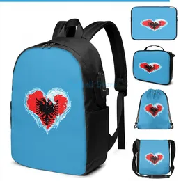 Backpack Funny Graphic Print Love Water Albania Flag Designs USB Charge Men School Bags Women Bag Travel Laptop