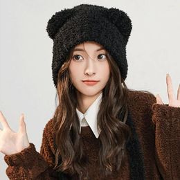 Berets Bear Ear Hat Stylish Knit For Women Warm Comfortable Cute Winter Protection Headband With