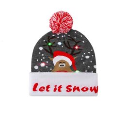 Christmas Hat Fashion For Kids And Adults LED Illuminated Christmas Hat Jacquard Wool Hat Winter Wool Ball Warm Parent-child Knitted Hat