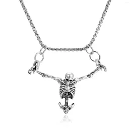 Pendant Necklaces Vintage Skull Necklace Long Chain Skeleton Goth Punk Gothic Aesthetic Accessories Hip Hop Jewlery Male Grunge Y2k