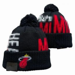 Men's Caps Basketball Hats Heat Beanie All 32 Teams Knitted Cuffed Pom Miami Beanies Striped Sideline Wool Warm USA College Sport Knit hats Cap For Women