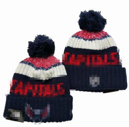 Men's Caps Hockey ball Hats CAPITAL Beanie All 32 Teams Knitted Cuffed Pom WASHINGTON Beanies Striped Sideline Wool Warm USA College Sport Knit hats Cap For Women a0