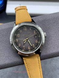 GR Men's watch Charcoal grey dial Beige fluorescent coating upgraded 9015 movement calfskin strap