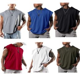 Men's Casual Pullover Sports T Shirts Hedging Hoodie Leisure Sleeveless T-Shirts Hooded Waistcoat Loose Tees Gym Fitness Tops298J