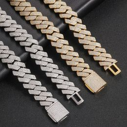 necklace moissanite chain designer Jewellery cuban link chain for men stainless steel plated gold 20MM wide 3 row diamond hip hop mens prong iced out chains choker