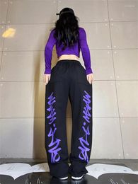 Women's Pants American Style Purple Letter Sports Autumn Winter Jazz Dance Sweetpants High Waist Straight Loose Casual Trousers