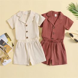 Clothing Sets Kids Girls Short Sleeve Lapel Collar Button-down Shirt With Elastic Waist Shorts Summer Children Outfit