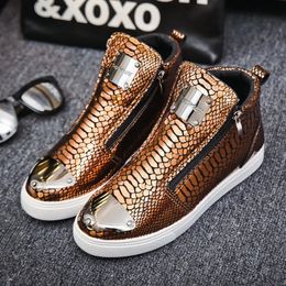 Dress Shoes Zipper High Top Sneakers Men Fashion Leather Shoes For Men Luxury Golden Casual Sneakers Male Hip Hop Rock Shoes 231019
