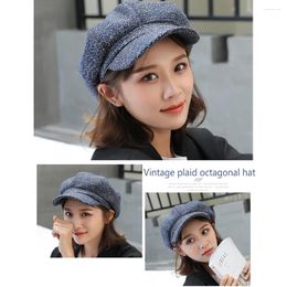 Berets Wool Women Autumn Winter Octagonal Vintage Warm-Keeping Hats Painter Travel Tour Sunscreen Caps Driving Holiday Dark Blue