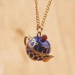 Pendant Necklaces LeeSell Vintage Enamel Blue Teapot Necklace Set Can Open Tea Pot Cup Elegant Charm Creative Jewelry Women Gift