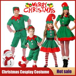 Cosplay Christmas Santa Claus Costume Adult Kids Family Green Elf Cosplay Outfits Carnival Party New Year Performance Xmas Dress Gift