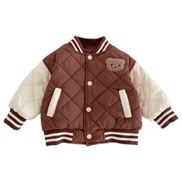 Coat Winter Kids Baseball Coat Thicken Cotton Clothing for Baby Boy Girl Jacket Cartoon Bear Infant Outerwear Korean Toddler Top 0-5T 231020