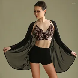 Stage Wear Latin Dance Clothes Women Leopard Tops Long Sleeve Coat Dancing Underwear Backless Samba Salsa Practise BL5516