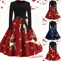 Casual Dresses Long Sleeve Vintage Polka Dot Dress Women Round Neck Pin Up Gothic Winter Year Christmas Party Vestidos