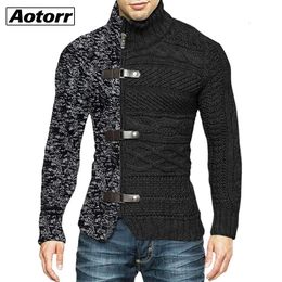 Men's Sweaters Turtleneck Cardigan Mens Sweater Autumn Winter Patchwork Jacket Vintage Male Knit Coat Zipper Knitted Slim Tops 231020