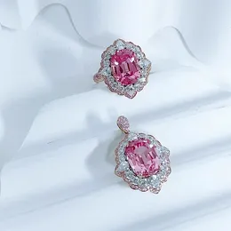 Necklace Earrings Set 2023 Exquisite Pink Cubic Zirconia Silver Colour Sets Elegant For Women Wedding Engagement Ring Pendant Necklaces Fine