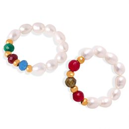 French personality niche ins cold wind elegant warm freshwater pearl agate beaded design elastic rope ring