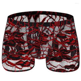 Underpants Embroidery Lace Underwear Men See Through Panties Boxers Peni Pouch Transparent Intimates Erotic Lingerie Nightwear