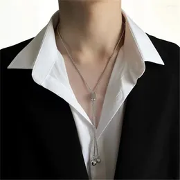 Chains Fashion Simple Ball Pendant Necklace For Women Long Tassel Pull Design Sweater Chain Stainless Steels Jewelry Collares