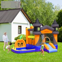 Halloween Bounce House For Kids Pumpkin Inflatables Outdoor Play Fun Party Decorations Jumping Bouncer Combo with Match Air Blower Ball Pit Ferrule 5 in 1 Playhouse