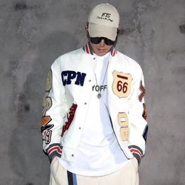 Men's Leather Faux Leather Multi-letter Embroidery White Baseball Uniform Men's Explosive Style Baseball Uniform Retro Leather Jacket Heavy Industry Coat 231019