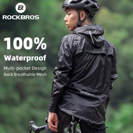 Cycling Jackets ROCKBROS Waterproof Cycling Rain Coat Men Breathable Windproof Reflective Hooded Raincoat Outdoor Sport Windbreaker Jacket 231019