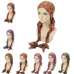 Ethnic Clothing Women Pre-Tied Print Muslim Braid Turban Hijab Cancer Chemo Hat Cap Hair Loss Cover Headscarf Headwrap Stretch Bandana Mujer