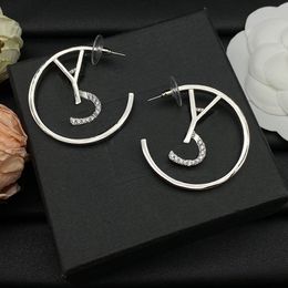 New Classic simple 18K Gold Plated Crystal Letter Hoop Earrings Stud for Women Popular Simple Designer Earrings Wedding Bride Jewellery Party Gift