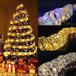 Christmas Decorations 13510M LED Fairy Ribbon Lights String Navidad natal decoration Tree Bows tinsel decorations 231019