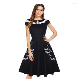 Casual Dresses Women's 2023 Halloween Bat Embroidered Vintage Black Dress Evening Vestidos De Mujer