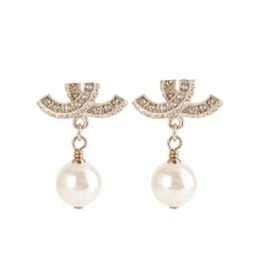diamond pearl drop dangle earring French luxury brand gold earrings letter barnd fashion fashion designer for women party gift wed232R